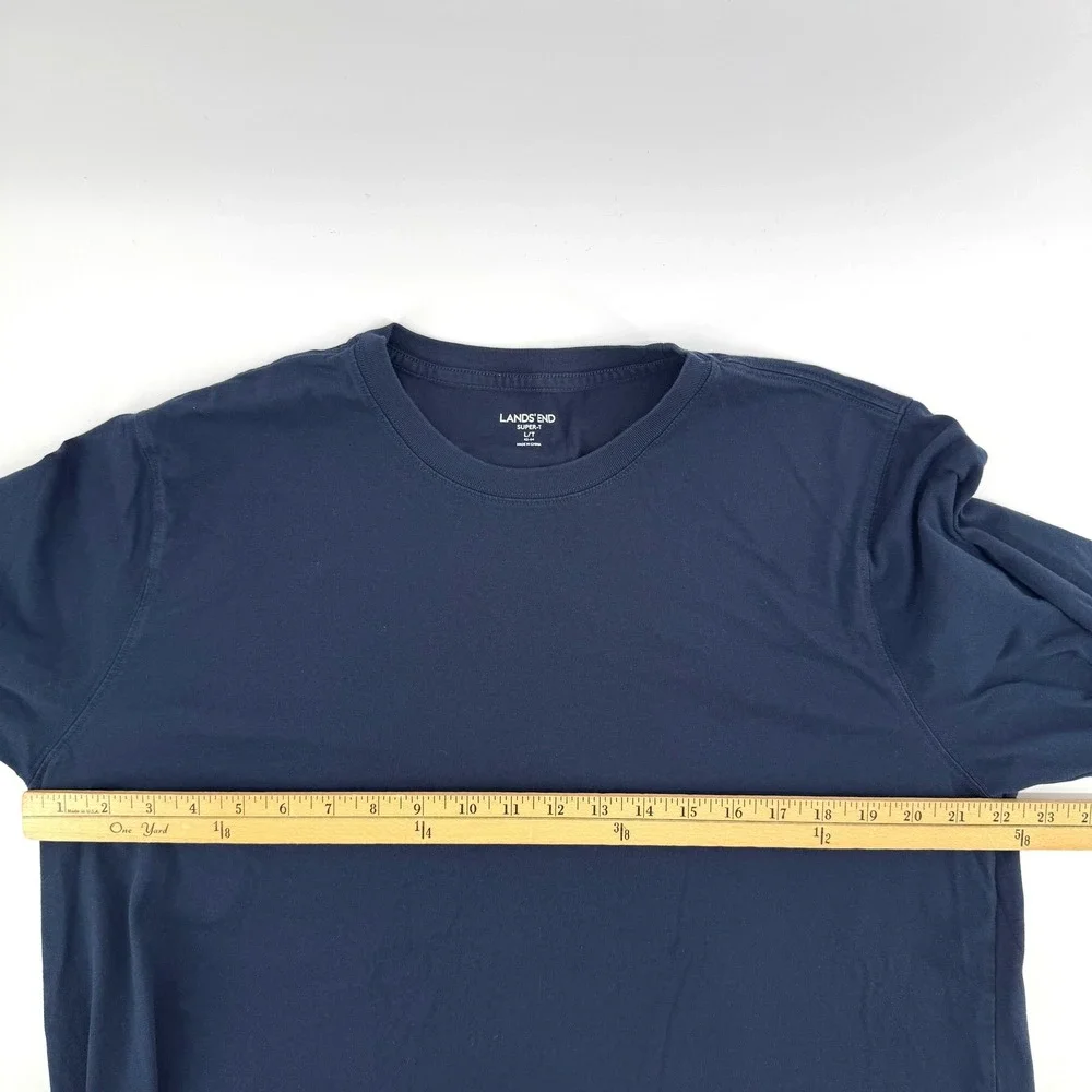 Lands' End Super-T Shirt Mens Large Tall Navy Blue Long Sleeve Crew Neck Casual